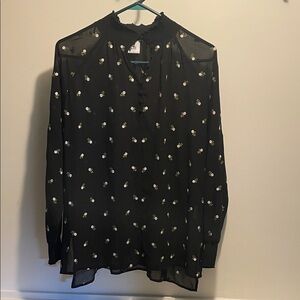 CAbi Black Sheer Blouse with Floral Accents